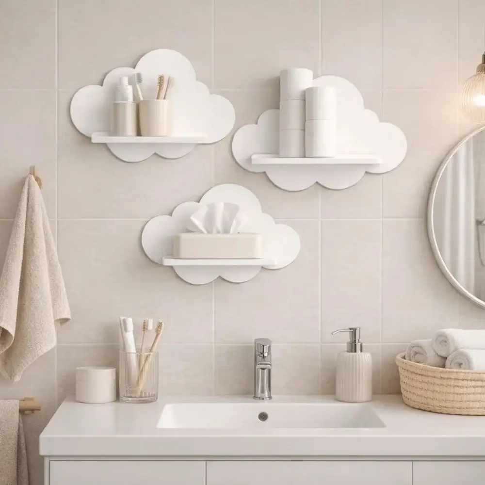 Cloud Shaped Wall Shelf Home Decor, Cute Storage Shelf for Living Room Bedroom Bathroom, Co Extrusion Board Mounted