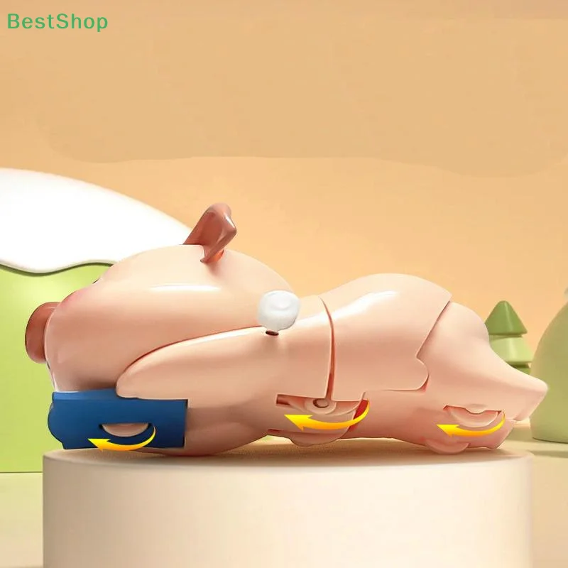 ómRebecca Parque Swing Piggy Dog Uhrwerk Spielzeug wird bewegen und laufen pädagogische Simulation Kleintier-Puzzlespielzeug
