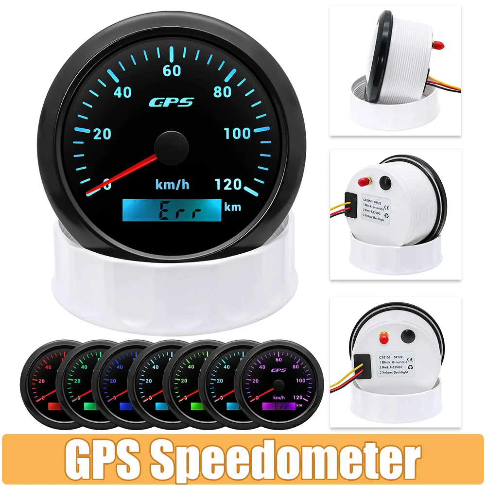 Velocímetro gps de 85mm para motocicleta, barco marinho, 7 cores, luz de fundo, 30 ~ 200 km/h, barco, carro, caminhão, medidor de velocidade com antena gps