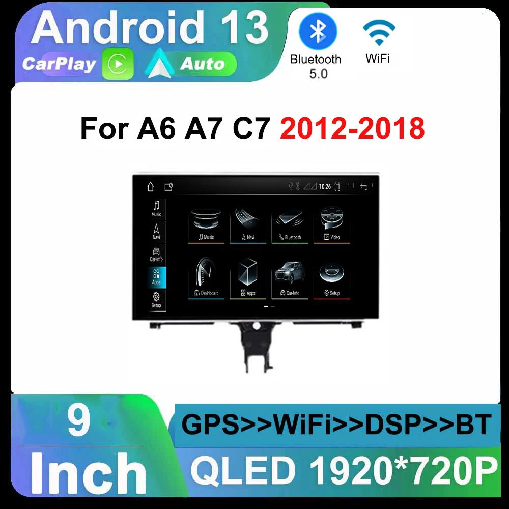 

9 inch Android 13 System Car Multimedia Stereo For Audi A6 C7 A7 2012-2018 WIFI 4G Wireless Carplay GPS Navigation BT