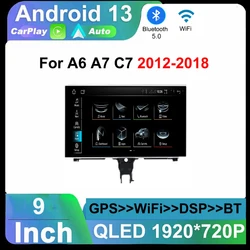 9 inch Android 13 System Car Multimedia Stereo For Audi A6 C7 A7 2012-2018 WIFI 4G  Wireless Carplay GPS Navigation BT