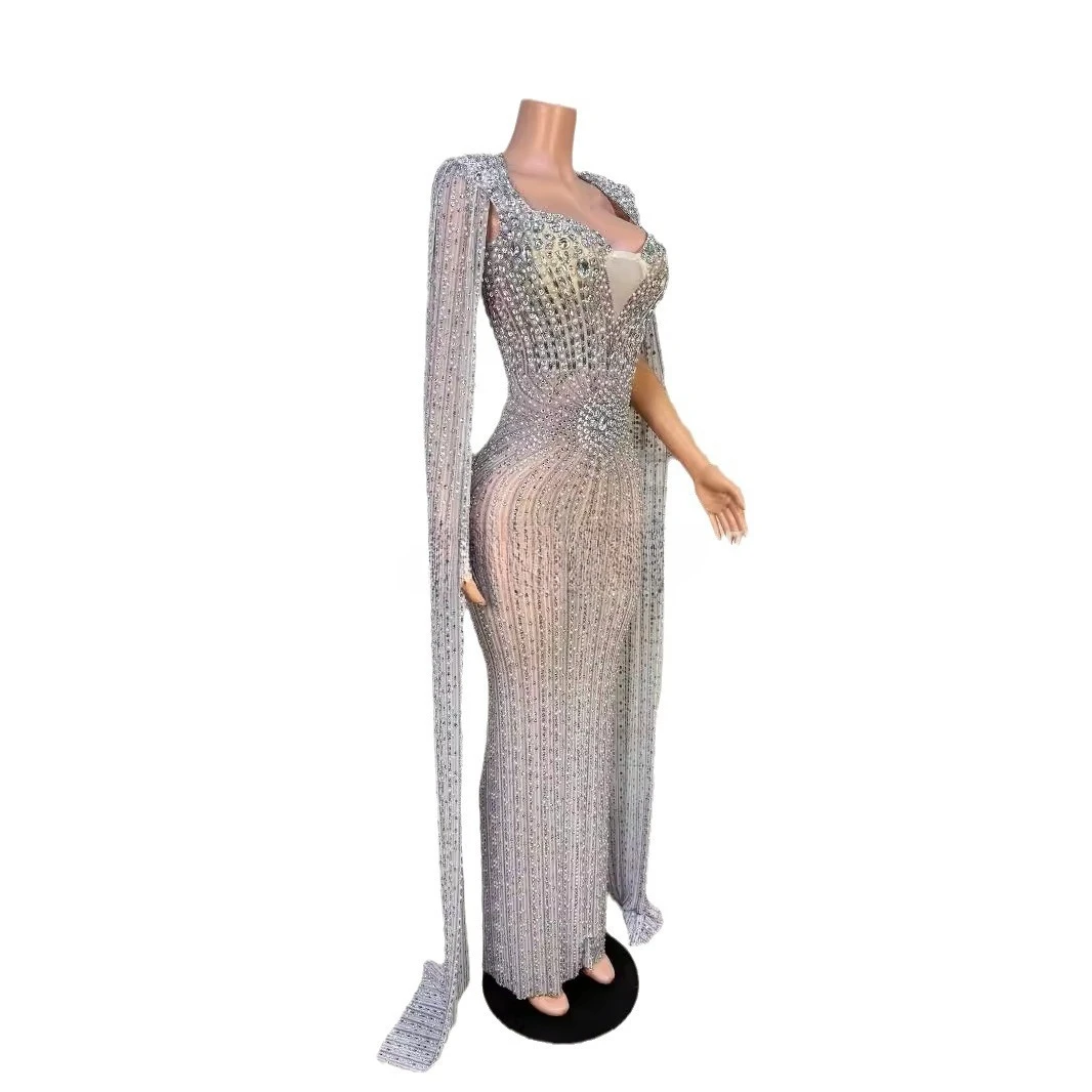 Deep V Bright Diamonds Luxury Cocktail Party Evening Dress Miss Universe Pageant Model Runway Compass Vestidos De Fiesta De Lujo