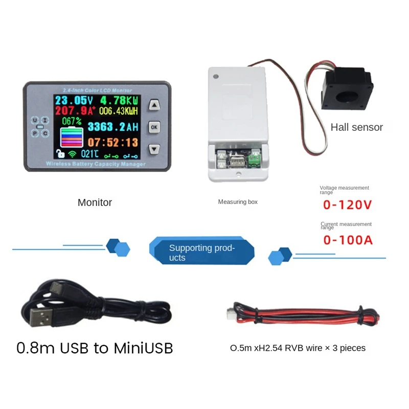 VAC8810F 2.4 Inch Wireless Voltage Meter+Measurement Box+Case Coulometer Capacity Power Detector 120V 100A Monitor Spare Parts