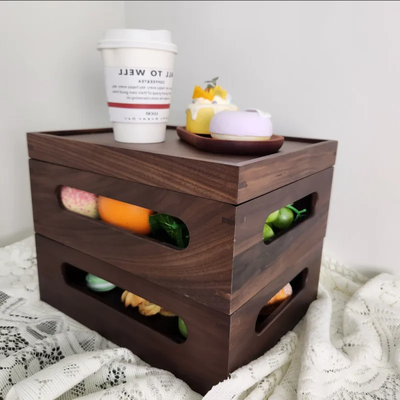 

Walnut New Chinese Tea Set Desktop Double Layer Storage Box Tea Tray Shelf Portable Teacup Locker Coffee Table