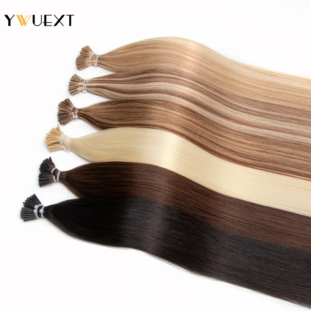 

YWUEXT 16" 20" 24" I Tip Human Hair Straight Machine Remy Pre Bonded Stick Tip Hair Extensions 50pcs/pack 1g/s Salon Quality