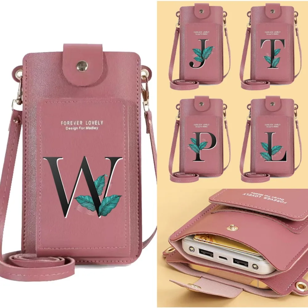 

Leaf Letter Pattern Simple Portable Women Bags Mobile Phone Bag Card Crossbody Shoulder Handbag Lightweight Versatile Wallets