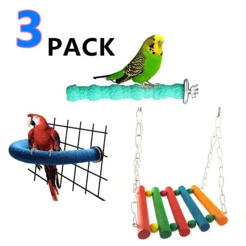 A Parrot Bite Toy Pet Bird Swing Suspension Bridge U-Shaped Curved Matte Stick 3-Piece Set