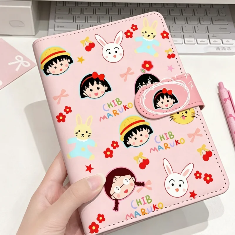 A6 45 Pages Chibi Maruko-Chan Leather Waterproof Loose-Leaf Notepad Magnetic Snap Fastener Class Notes Use Friend Birthday Gift