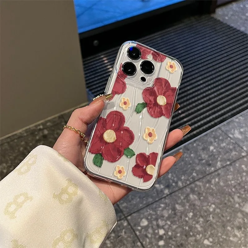 Oil Painting Red Flowers Shockproof Fashionable Phone Case For iPhone 15 Pro Max 14 Plus 13 12 11 XR X XS 8 7 Cover