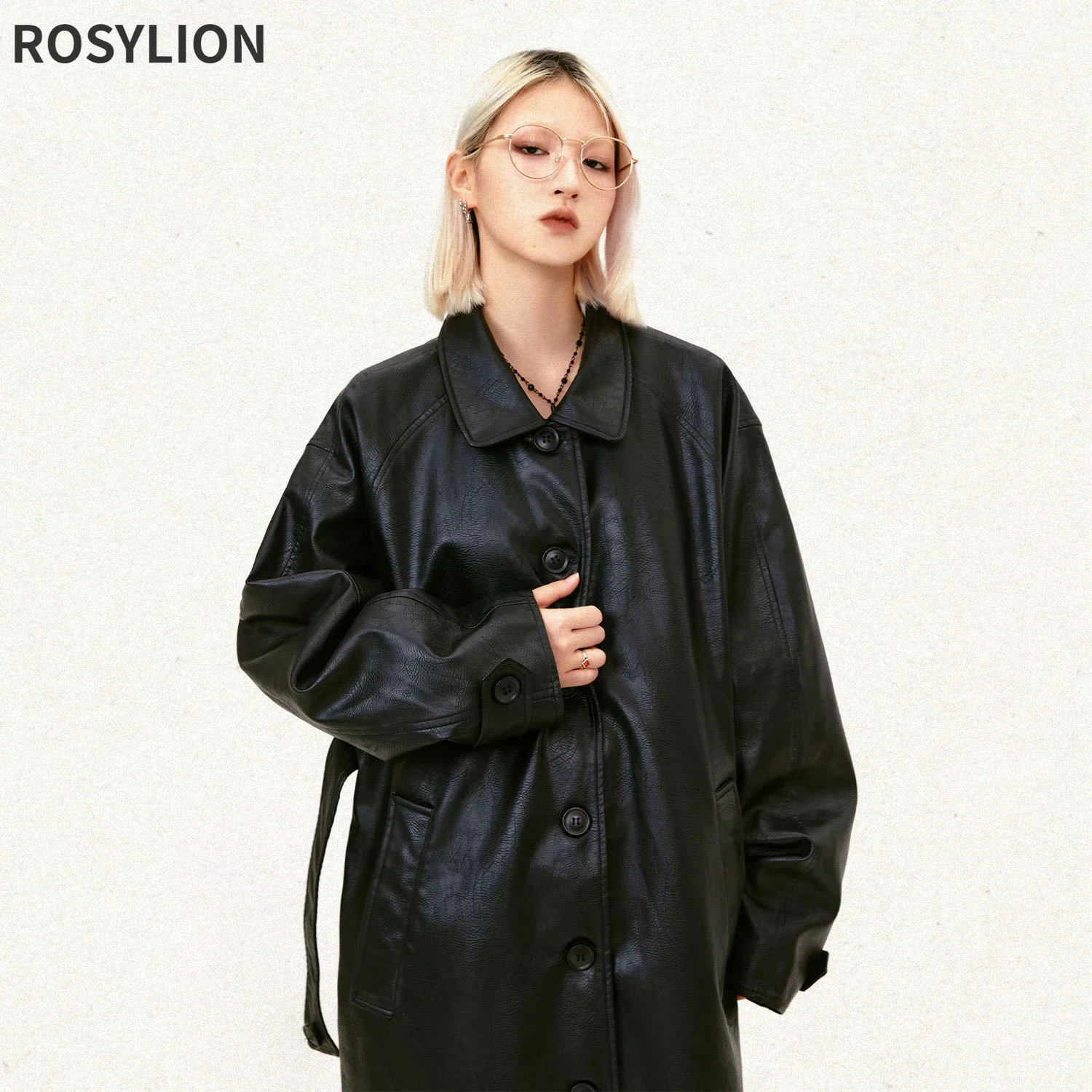 Ladies American Style Retro Streetwear Jacket PU Leather Long Windbreaker Coat Black Brown Button Wrap Coat Men Women Overcoat