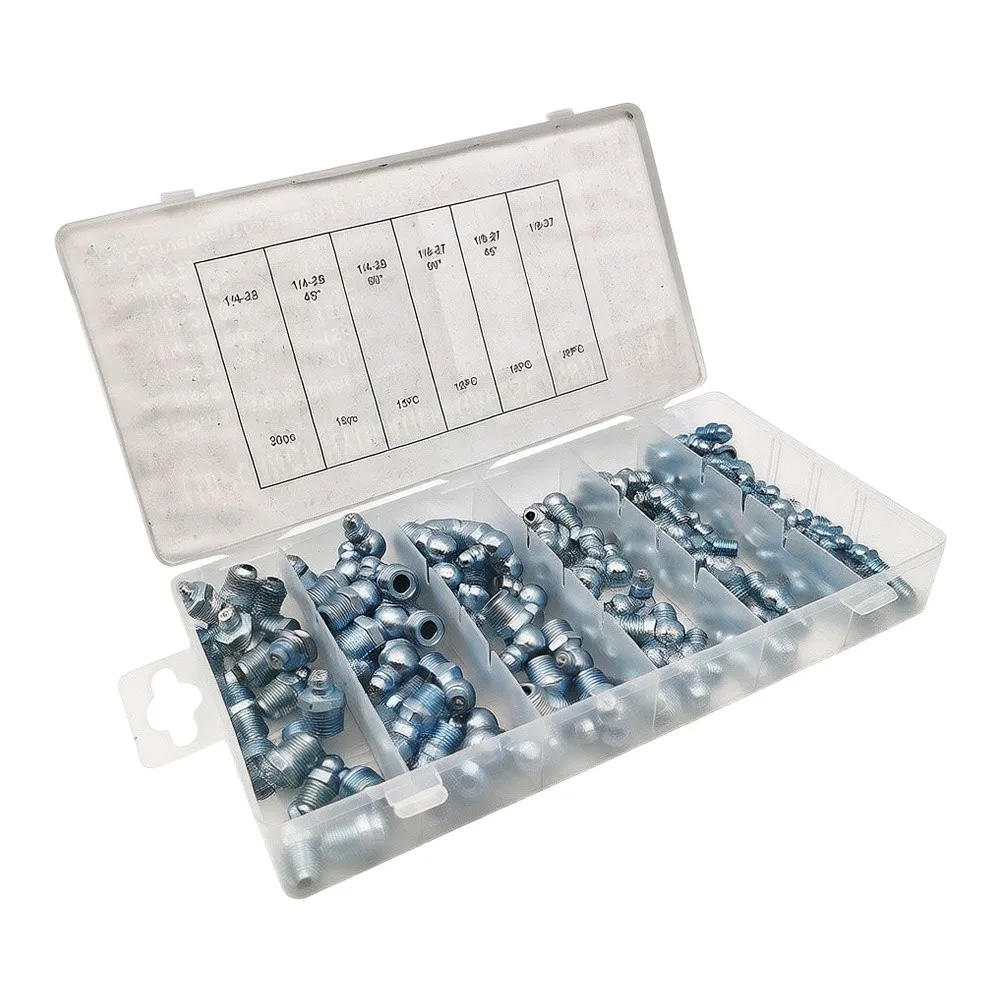 110 pcs Grease Fitting Assortment Kit with Straight 45 Degree and 90 Degree Nipples for Automotive Maintenance