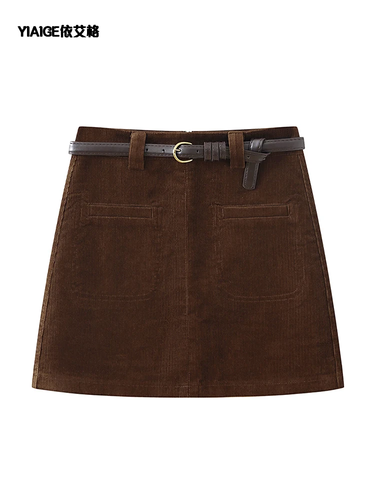 

Женская коричневая вельветовая мини-плиссированная юбка с высокой талией Harajuku, уличная одежда, винтажные свободные повседневные женские короткие юбки трапециевидной формы Y2K
