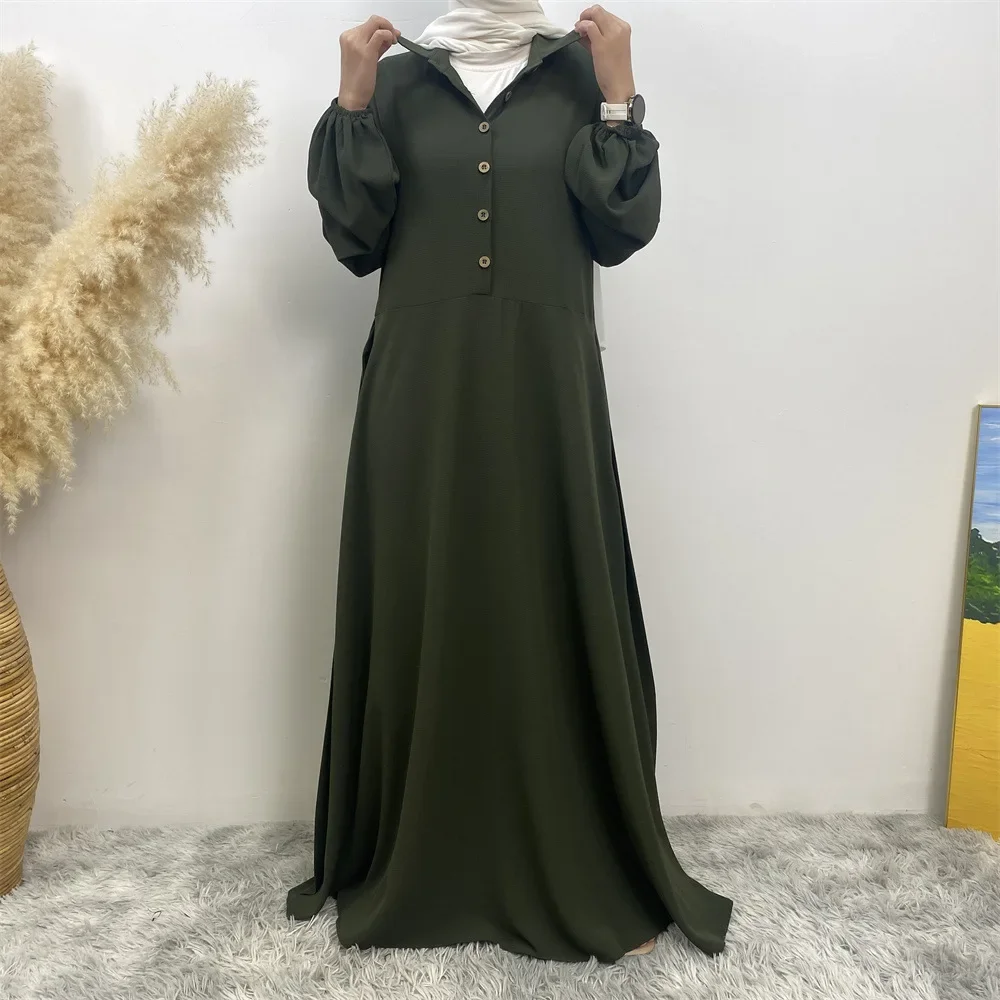 Bubble Chiffon Muslim Button Dress Hijab Dress Waist Strap Abaya for Women Dubai Luxury Turkey Kaftan Ramadan Islamic Outfits