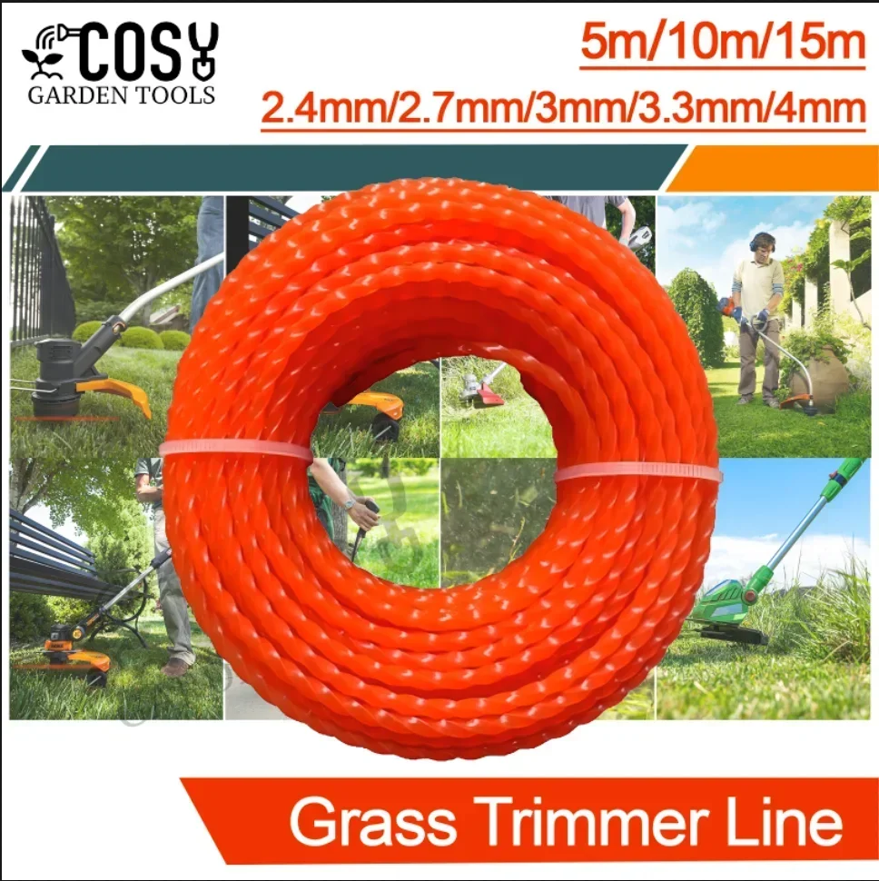 Imagem -06 - Nylon Grass Trimmer Line Espiral Escova Cortador de Corda Substituição Cortador de Grama 5m 10m 15m x 2.4 mm 2.7 mm mm 3.5 mm mm