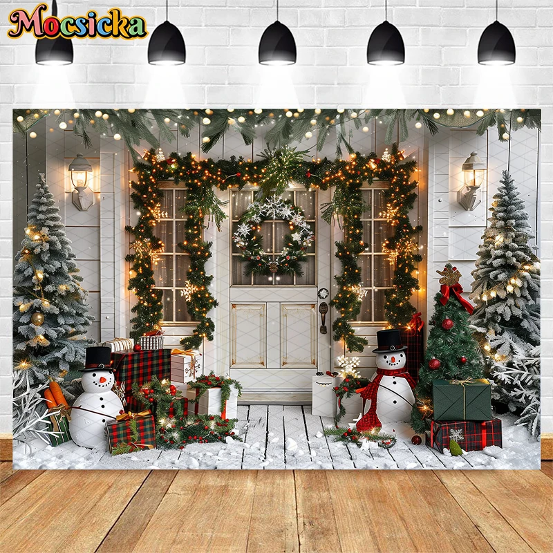 Mocsicka Xmas snowman Backdrops Kids Baby Photography Child Adult Photocall Decors Child Adult Photo Winer Snowflake Background