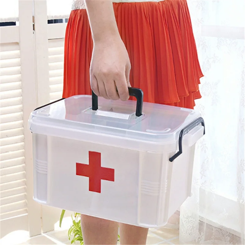 VITCOCO Household Portable Medicine Box with Handle Moisture-proof Compartment Medicine Storage Box Simple Double-layer