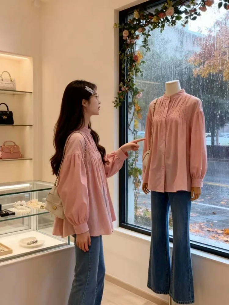 

Весенняя коллекция 2025: Женский топ в корейском стиле, розовый, с плиссировкой, приталенный, повседневный, с рукавами-фонариками