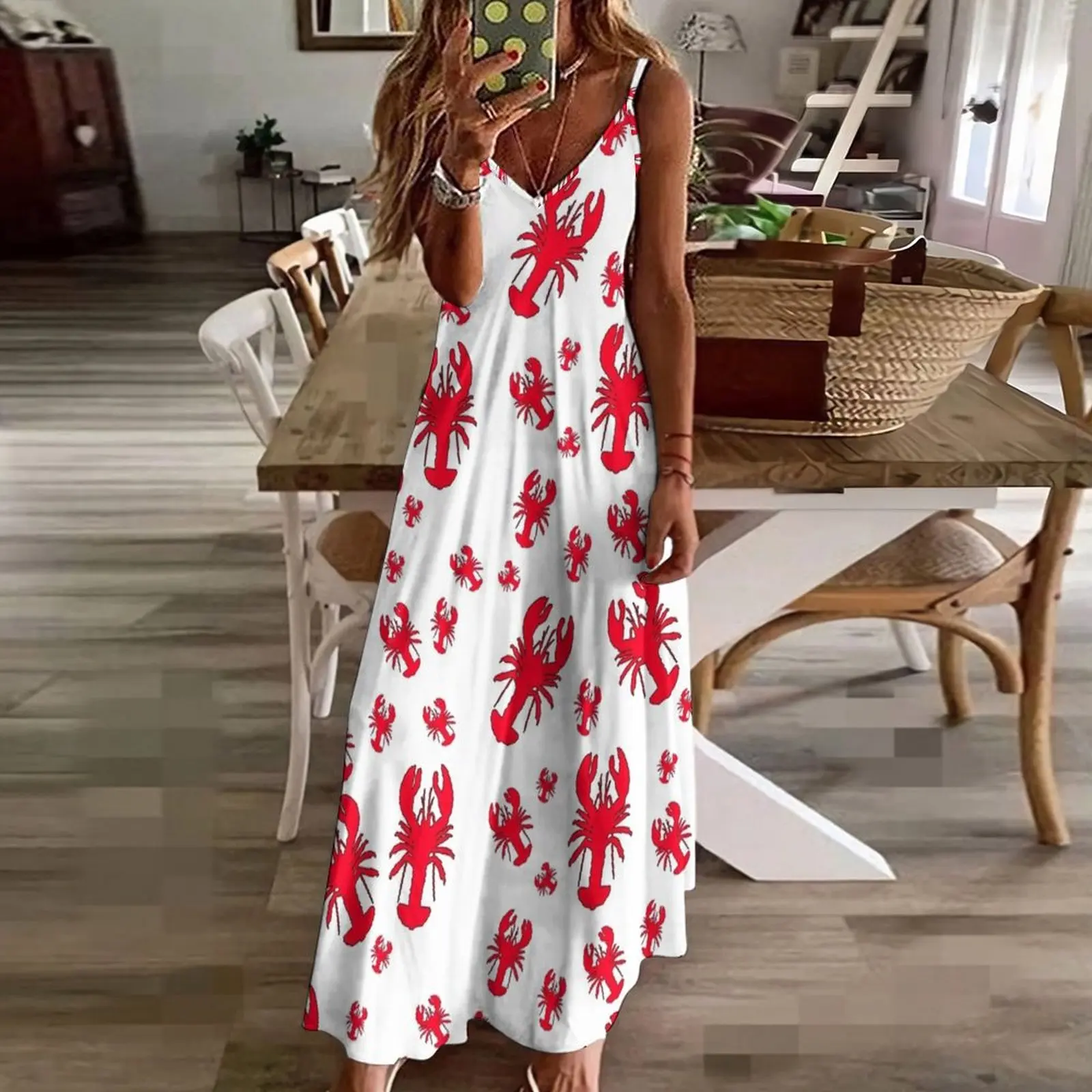 All Over Lobster Print Sleeveless Dress Female clothing women long dresses