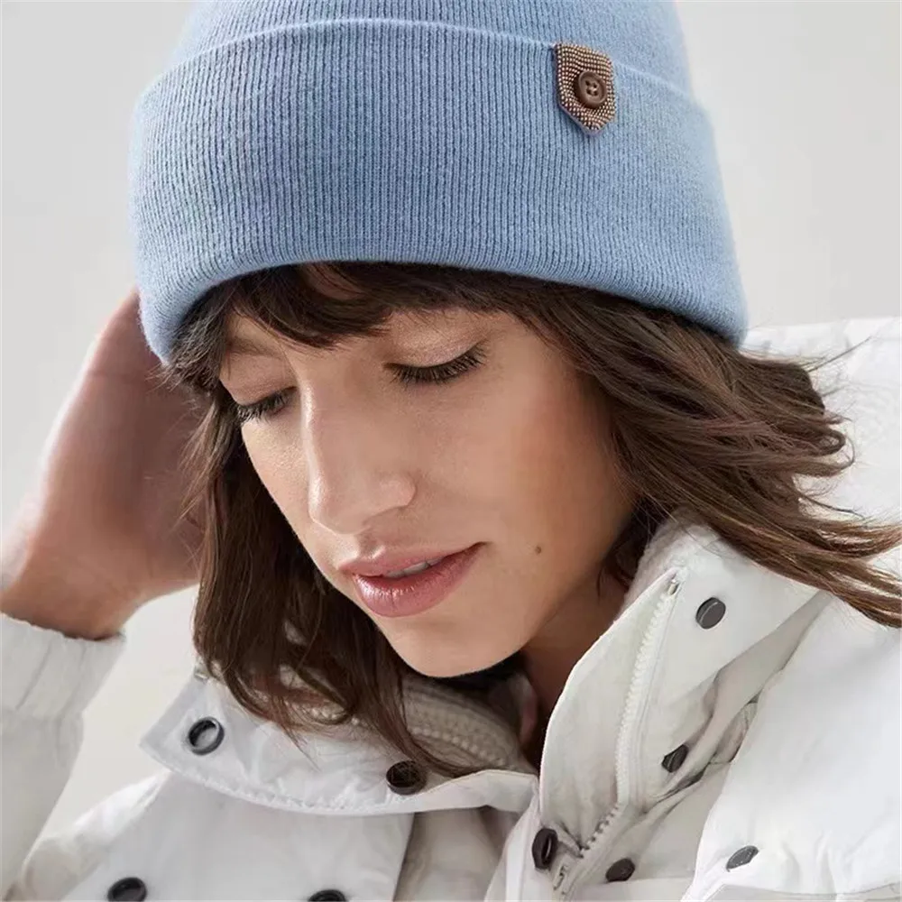 Winter B*C New Women Beading Decorate Knit Hat Autumn Female Beanie Caps Cashmere Warm Knitwear Cap