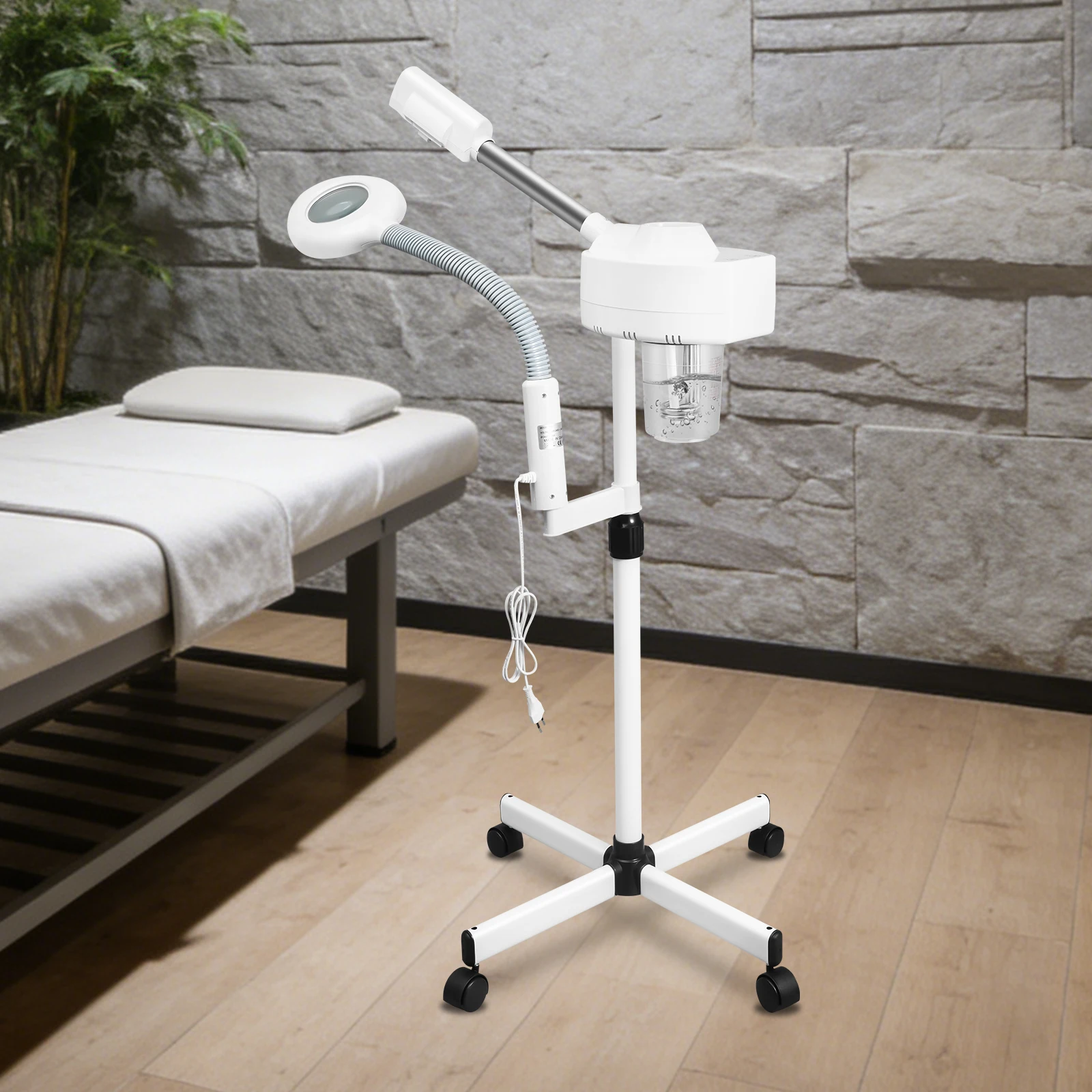 BYMAOCAR Vaporizador Facial Profesional 2 en 1, Dispositivo de Vapor Facial, Sauna Facial para Salón de Belleza, Lámpara de Aumento Estética 5x