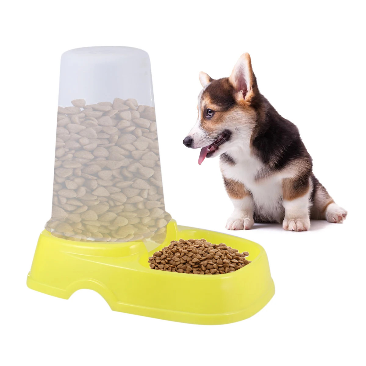 

Automatic Feeding Bucket Yellow Pet Feeder Food Dispenser for Multiple Pets Cat