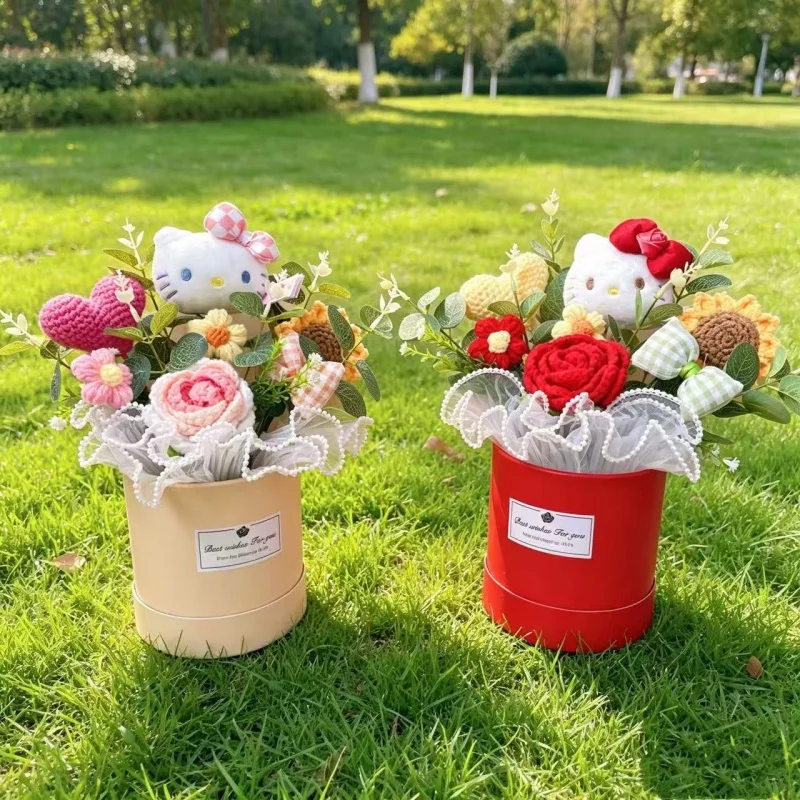 Echte Hellokitty Plüschtiere mit Gehäkelten Blumen Kreative Sträuße Tischdekoration für Zuhause Weihnachts- Geburtstags- und Neujahrsgeschenk – Detail 10