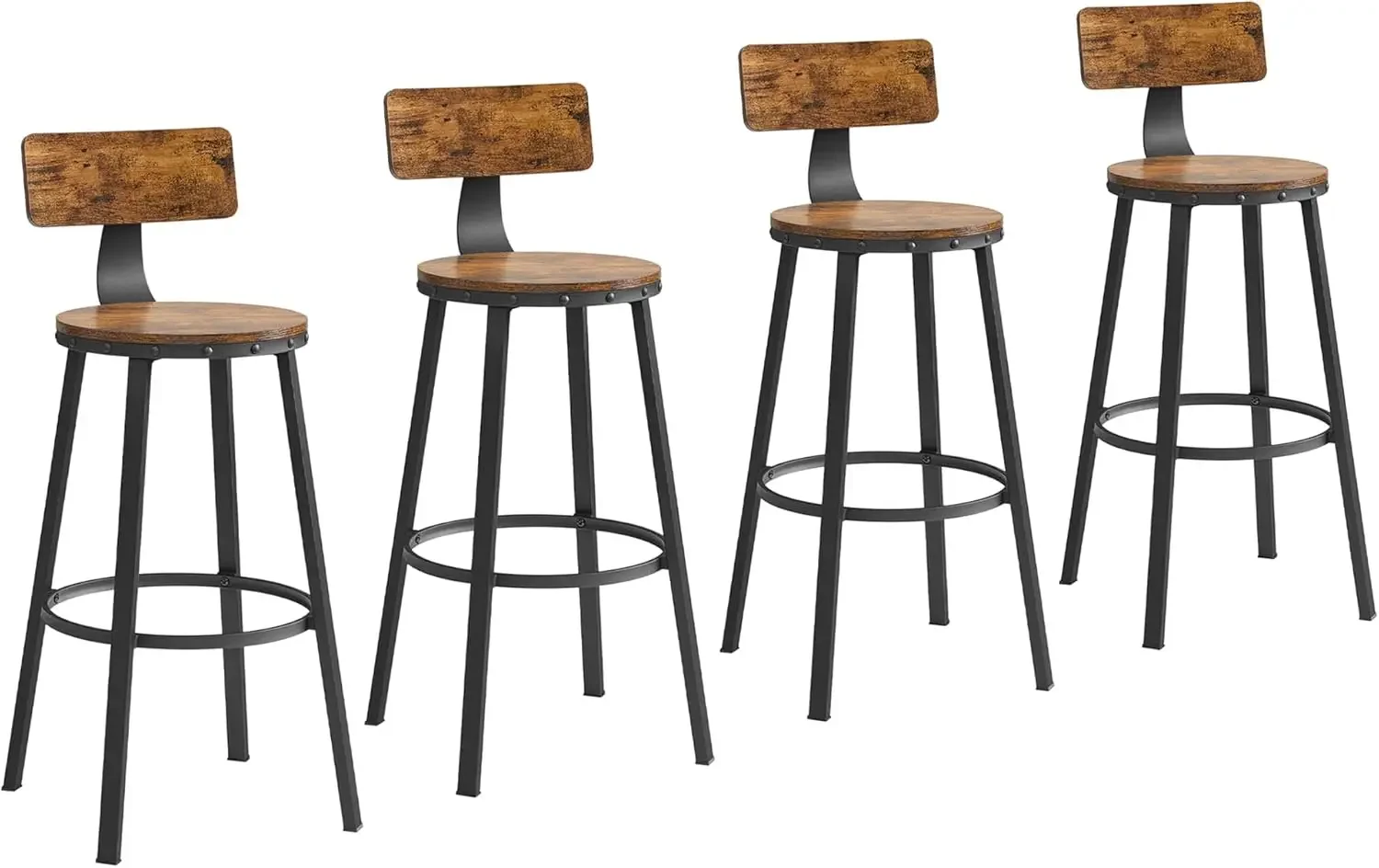 VASAGLE Bar Stools Set of 4, Bar Height Barstools with Back, 28.7 Inches Counter Stools Bar Chairs with Backrest, Steel Frame,