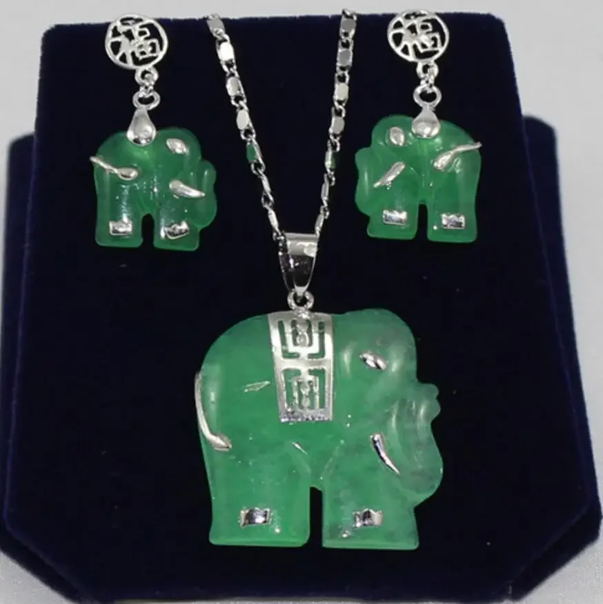 

fashion new design jewelry green jades elephant earrings &pendant