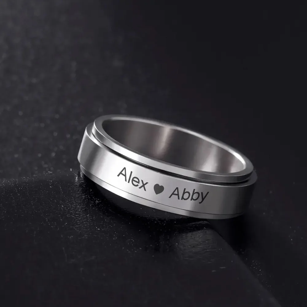 COOLTIME مخصص محفورة اسم خاتم الفولاذ المقاوم للصدأ شخصية مخصصة الدورية تململ خاتم هدية حفلة عيد ميلاد