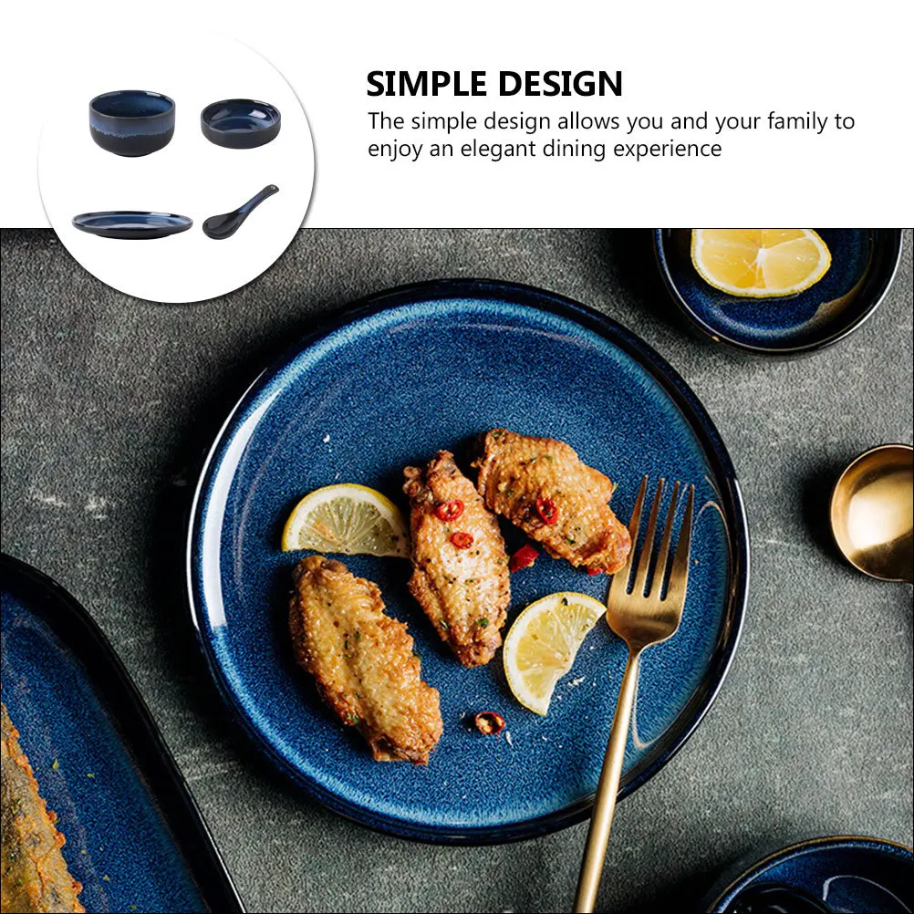 

1 комплект керамических столовых приборов, набор бытовой посуды, синий, подходит для повседневного использования, многоцелевой сервировочный набор посуды