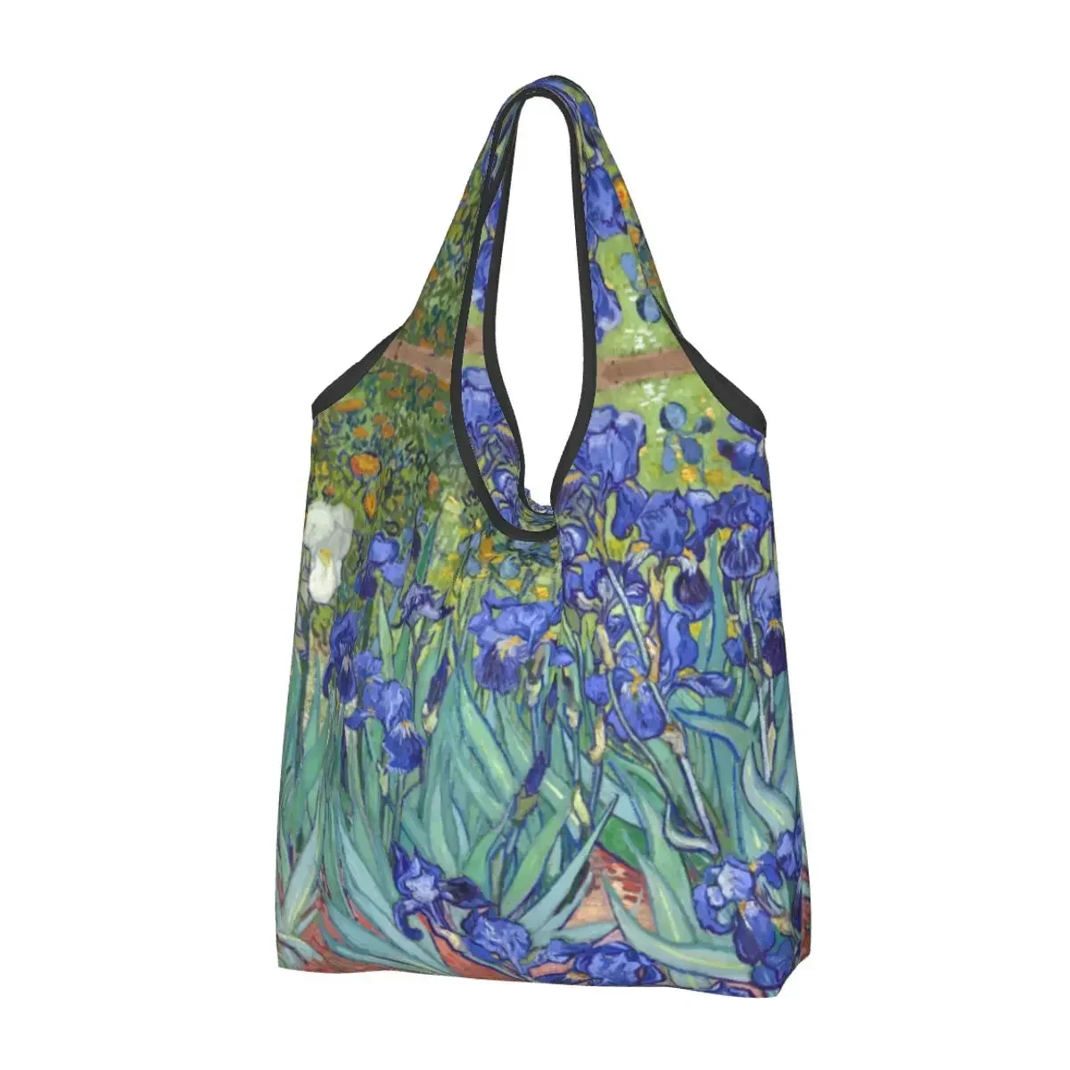 Bolso de mano con estampado Kawaii de Irises de Vincent Van Gogh, bolsa de compras portátil, bolso de hombro, pintura de flores artísticas