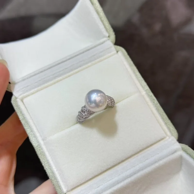 SGARIT 10-11mm New Elegant Natural Freshwater Pearl Rings for Women Wedding Engagement Bands Accessories Adjustable