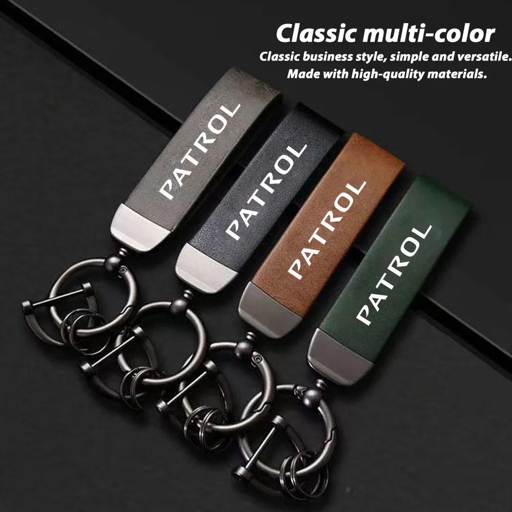 High Grade Leather Keychain With Car Keyring For Nissan Patrol Car Key Ring Auto Accessories