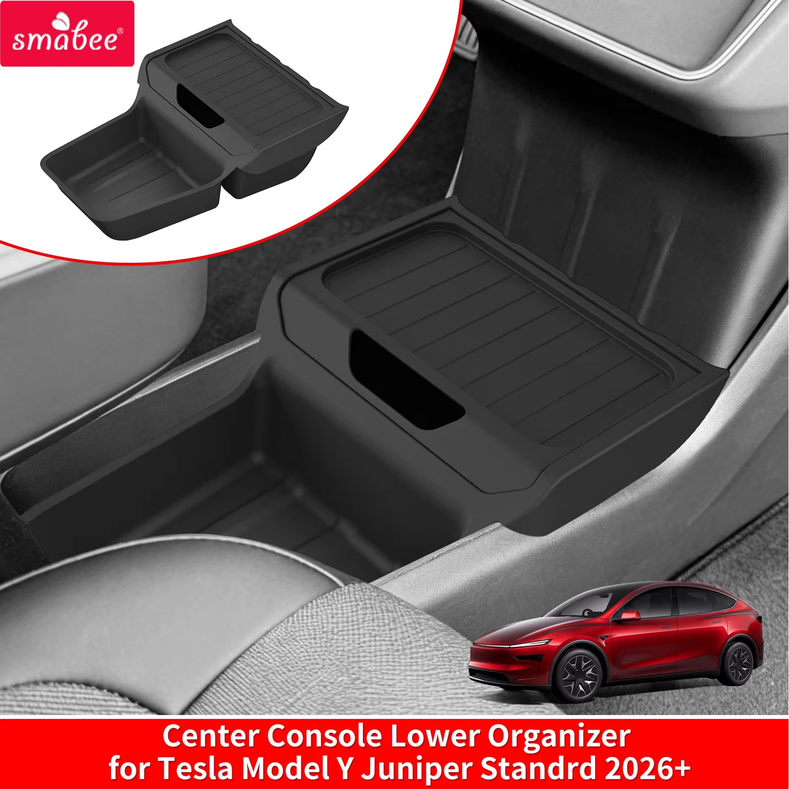 Smabee for Tesla Model Y Juniper RWD Standard 2026 2025 Center Lower Storage Box TPE Central Tray Organizer Accessories Tidying