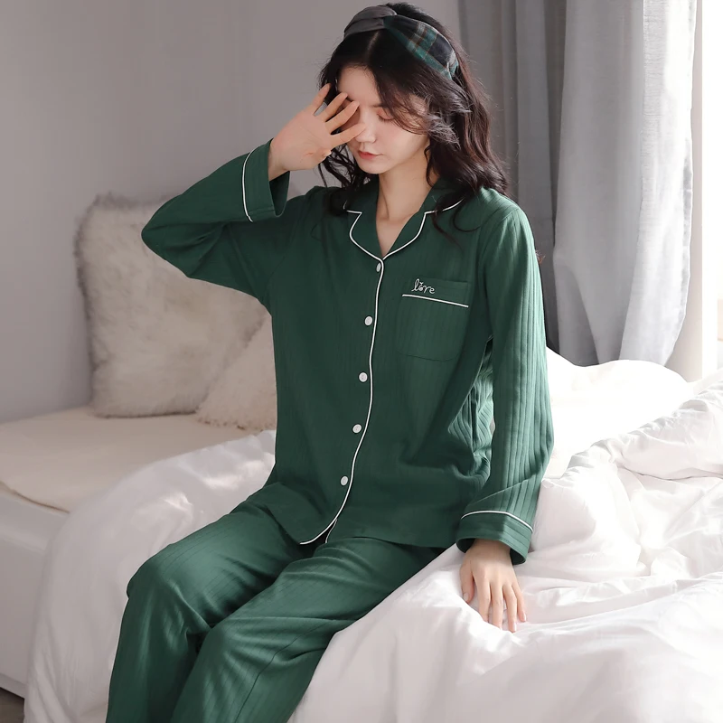 MiiOW Sexy Turn-down Collar Autumn Winter Women Pajamas Sets Soft Full Cotton Loungewear Female Loose Ladies Homewear Sleepwear