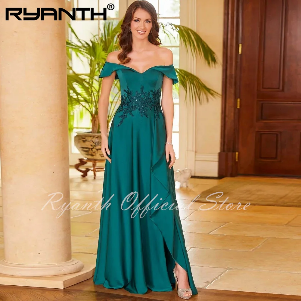 Ryanth O-Neck Dubai Prom Dress Full Sleeves With Ankle Length Evening Dresses Women Birthday Wedding Party Formal Dresses Arabia