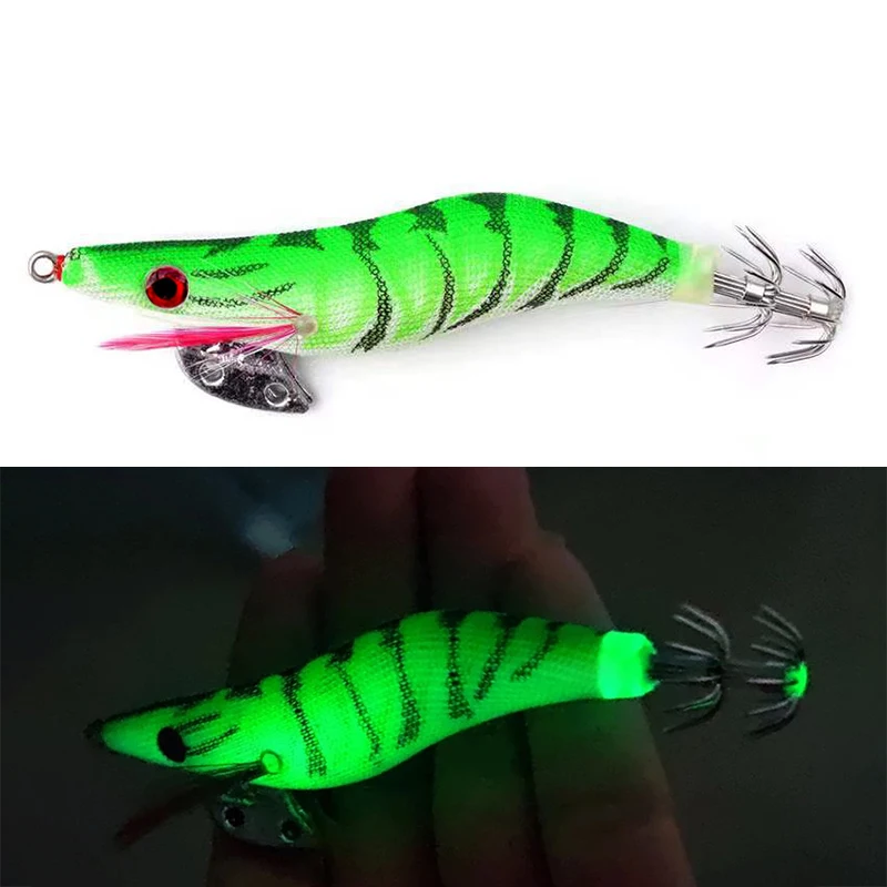 5 Stücke Angeln Locken 8 cm/10 cm/12 cm Leucht Tintenfisch Jig Angeln Holz Garnelen Köder Tintenfisch tintenfisch Jig Köder Köder Angeln Zubehör – Detail 8