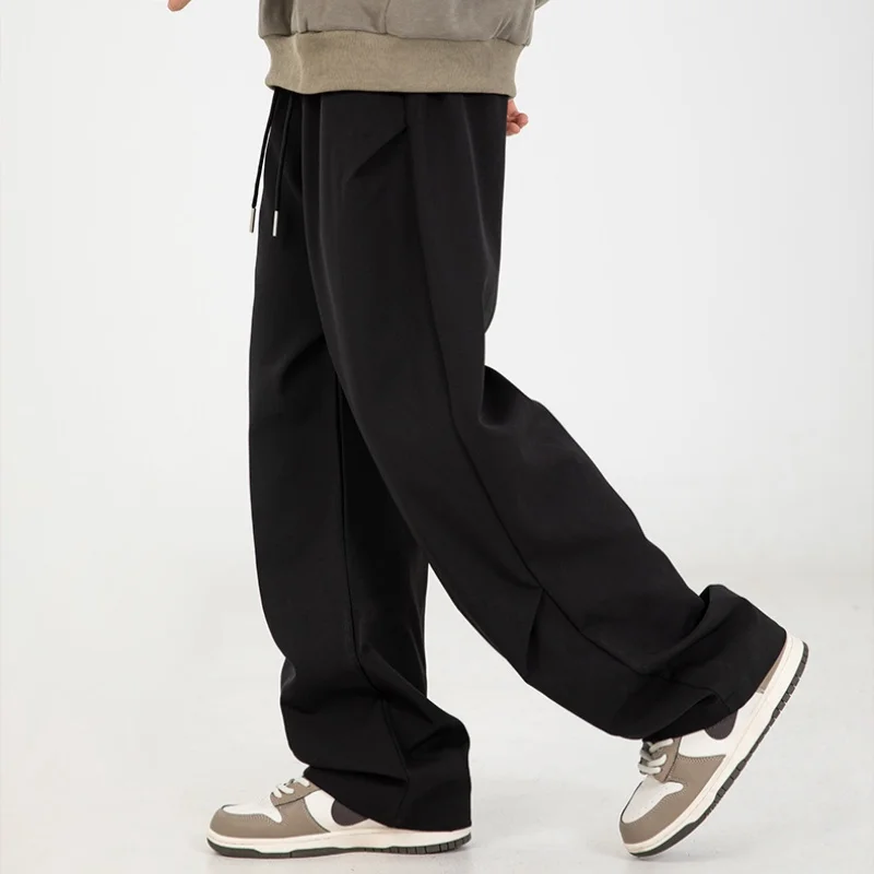 Cool Casual Pants Men's Autumn Machete Pleated Western Pants Japanese Loose Solid Color Basic Long Pants Drawstring