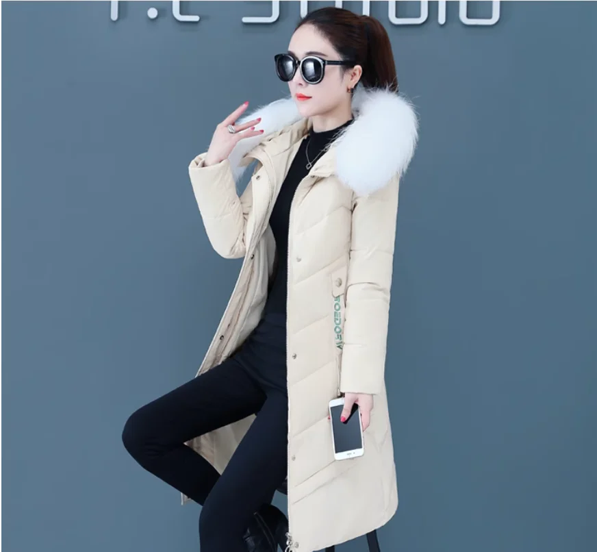 

Women's long winter knee length fashionable slim fit thickened down jacket