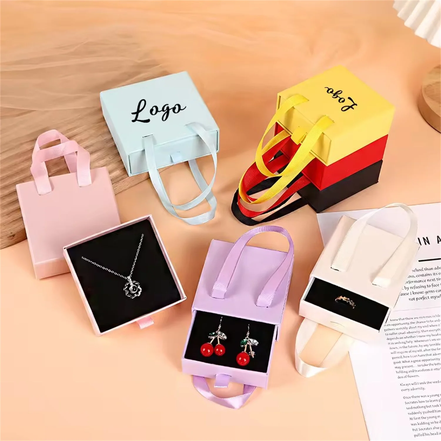 

100 Jewelry Organizer Box for Women Luxury Cardboard Jewelry Storage Box with Handle Drawer Tote Box For Necklace Ring Earring