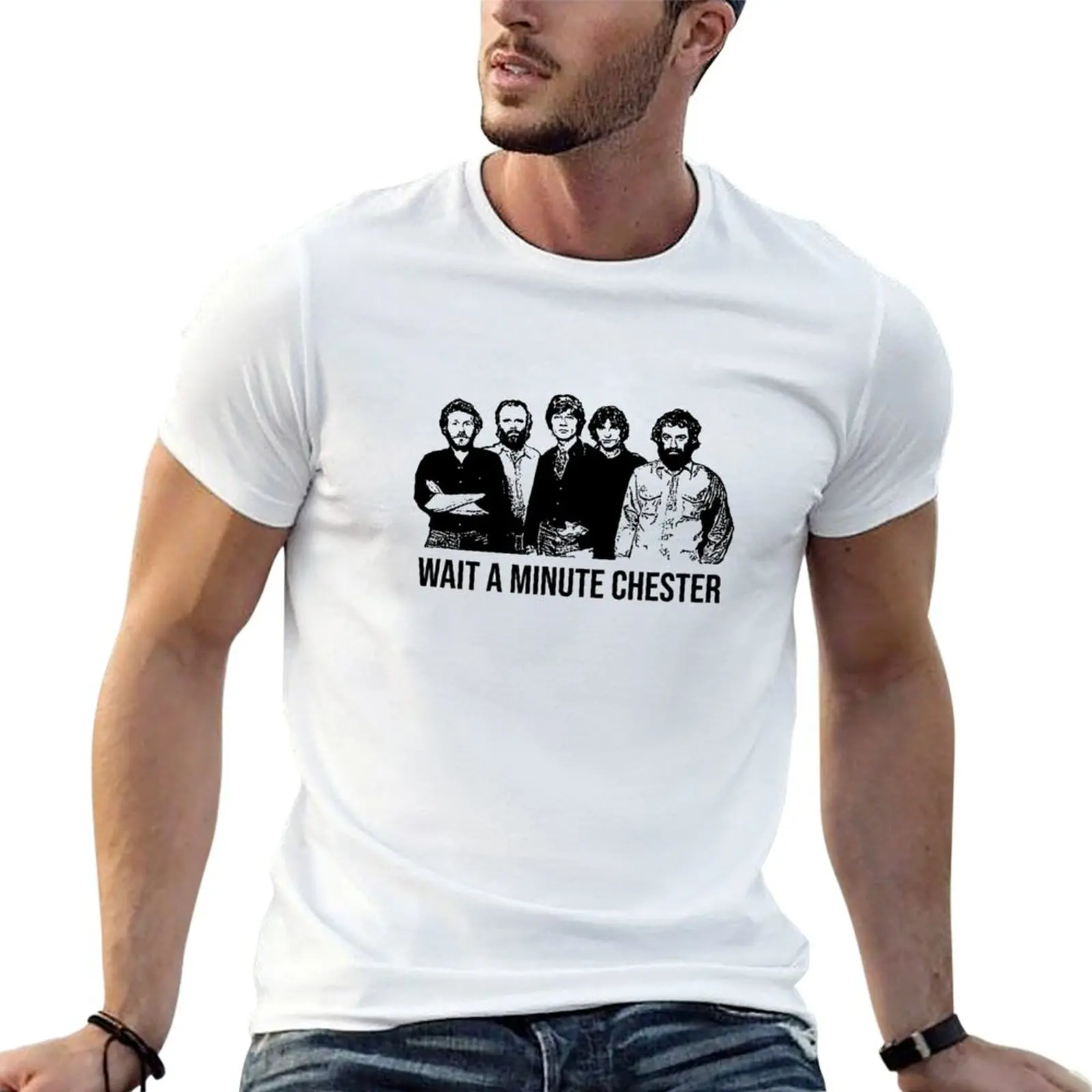 Wait A Minute Chester The Band Picture T-Shirt Work Duty Casual T-Shirt