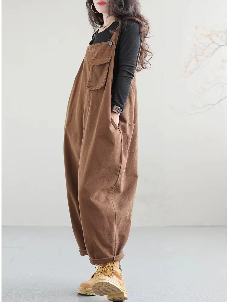 أفرول نسائي فني غير رسمي صيف 2023، بنطلون قطني بخصر مرتفع، سروال طويل متعدد الاستخدامات وعصري بمقاسات كبيرة