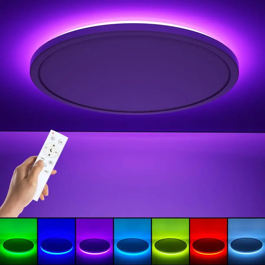 

Светодиодный потолочный светильник с пультом ДУ, 12 дюймов, с изменением цвета, диммируемый, 3000K-6500K, 24 Вт, тонкий круглый потолочный светильник