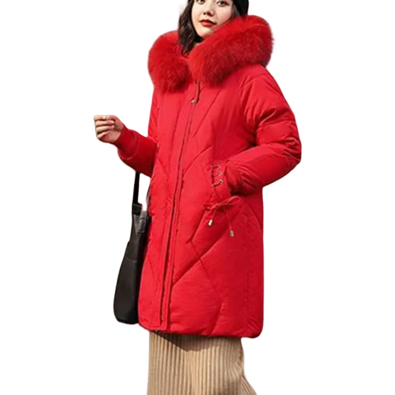 New Winter Version Of The Down Wool Jacket  Ladies Long Cotton Coat Thickened Warm Big Fur Collar Padded