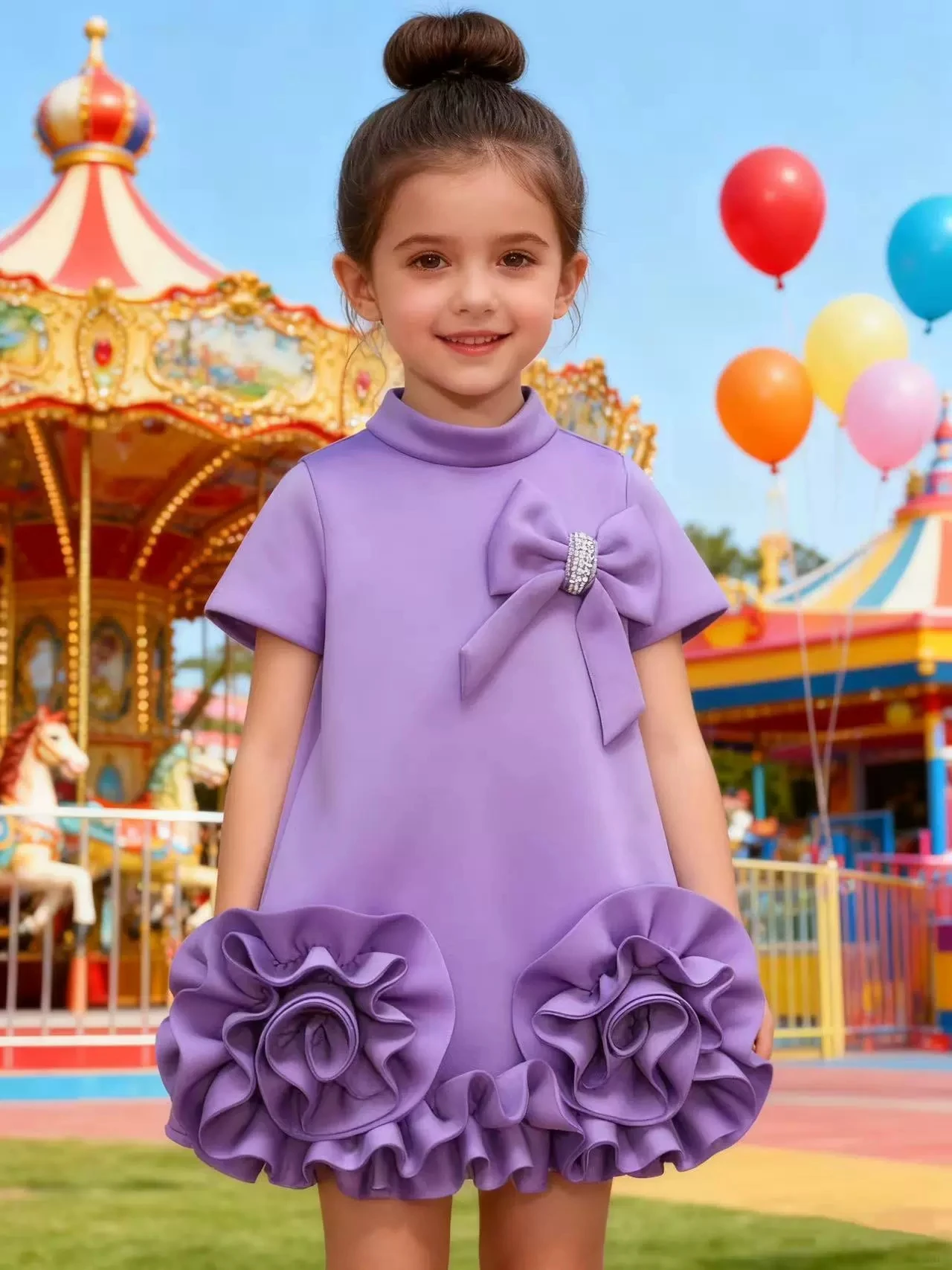 

Fashion Baby Girl Princess Flower Dress Short Sleeve Infant Toddler Child Vestidos Birthday Party Pageant Baby Clothes 18M-10Y