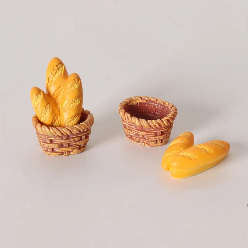 1:12 Dollhouse Mini Baguette Bread & Basket Set, Miniature Food Play Model, DIY Micro Scene Decor Accessory