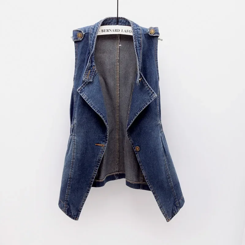 

Casual Denim vest Women spring Autumn New Slim Sleeveless Jacket Coat Female Back waist buckle Waistcoat Outwear Tops tide E3304