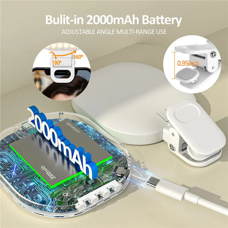 مشبك إضاءة سيلفي قابل لإعادة الشحن لهاتف أيفون ، مصباح ليد لمكياج سيلفي ، تيكتوك ، بث مباشر ، مؤتمرات