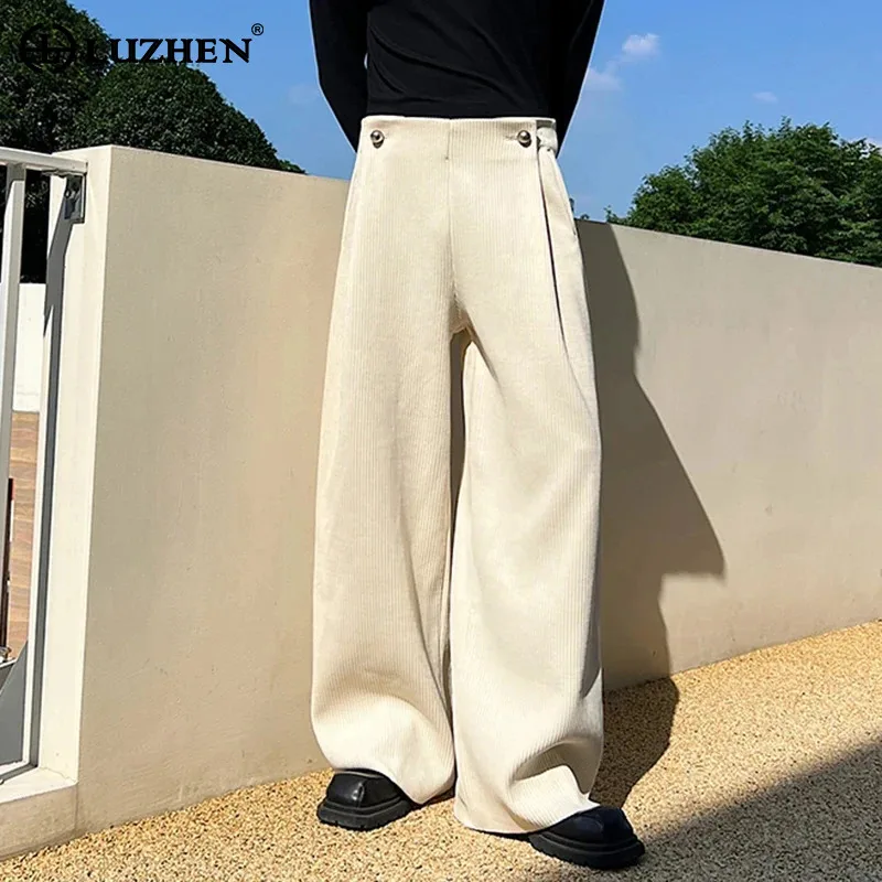 LUZHEN 2024 Elegant Baggy Casual Suit Pants Trendy Men's Korean Versatile Corduroy Solid Color Fashion Wide Leg Trousers 2c275a