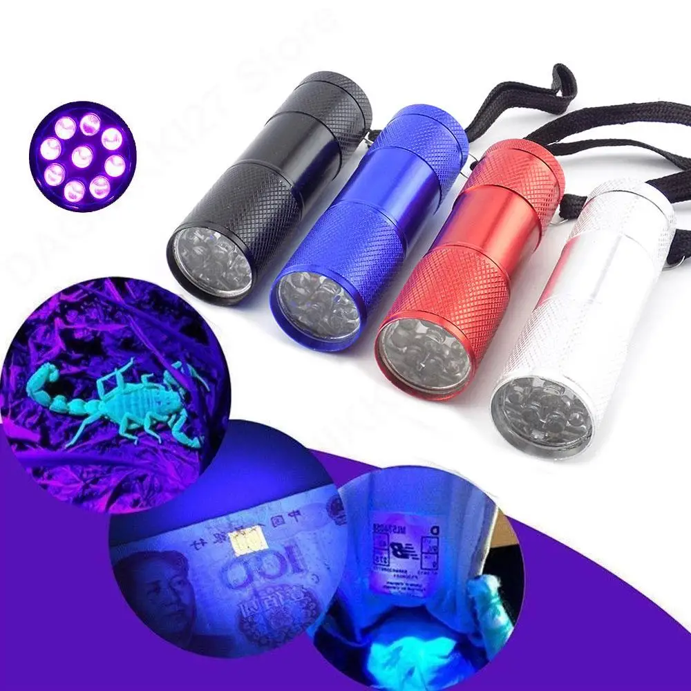 

Portable Mini UV Lamp Ultra Violet 9 LED Flashlight Torch Light Lamp Purple Color Flash Linterna Lighting For Money Detection